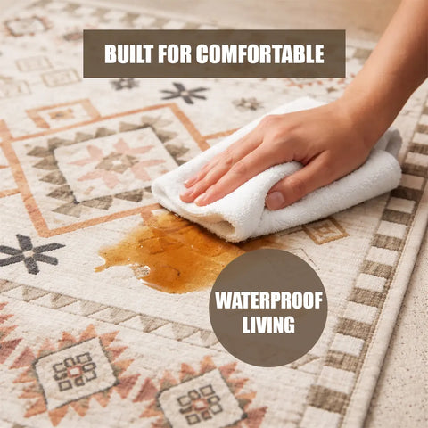 Washable Area Rugs for Living Room, Bedroom & Dining Room – Modern Soft Low Pile Non Slip Carpet – Pet Friendly Waterproof Foldable Rugs for Home