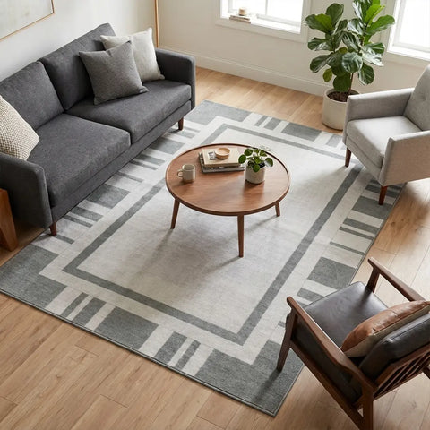 Washable Area Rugs for Living Room, Bedroom & Dining Room – Modern Soft Low Pile Non Slip Carpet – Pet Friendly Waterproof Foldable Rugs for Home