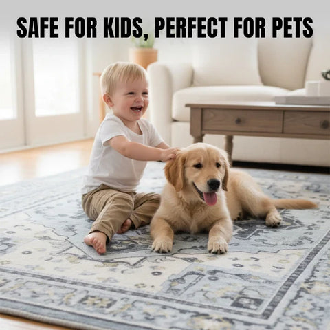 Washable Area Rugs for Living Room, Bedroom & Dining Room – Modern Soft Low Pile Non Slip Carpet – Pet Friendly Waterproof Foldable Rugs for Home