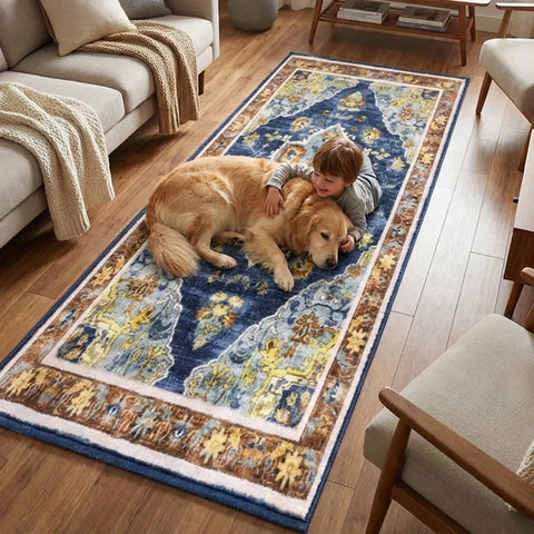 Washable Area Rugs for Living Room, Bedroom & Dining Room – Modern Soft Low Pile Non Slip Carpet – Pet Friendly Waterproof Foldable Rugs for Home